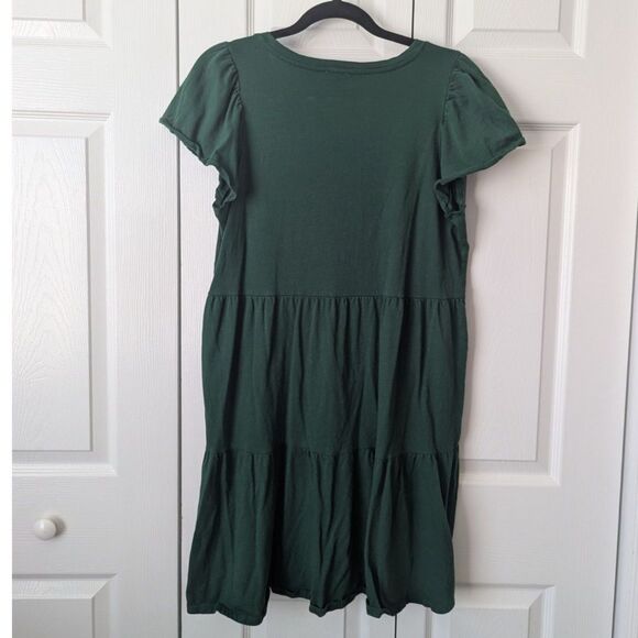 J. Crew Factory Tiered Knit Mini Dress Medium Fern Canyon Green 100% Cotton - Picture 5 of 5